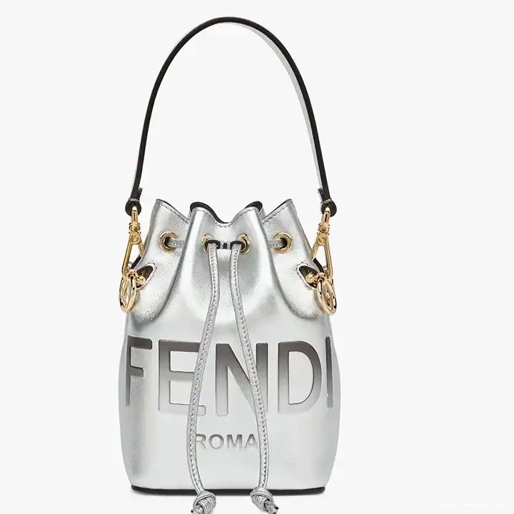 Cheap Affordable Logo Leather Tresor In Bag Bucket Fendi Mon Calf ROMA Mini Silver 0215