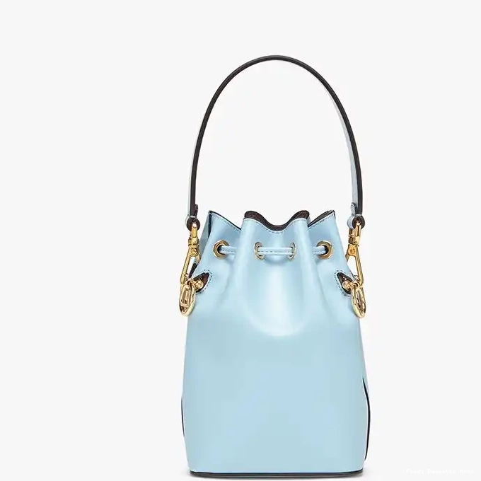 Cheap Affordable Fendi Logo Bucket Blue ROMA Leather Calf Sky Bag Mon In Tresor Mini 0210