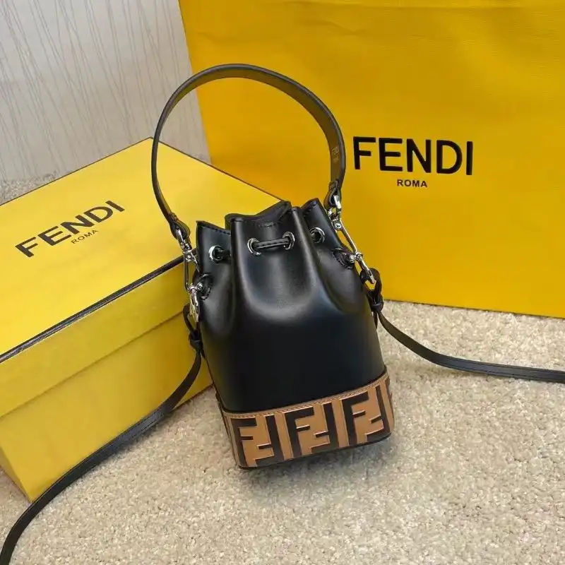 Affordable Affordable Fendi Mini Mon Tresor Bucket Bag In FF Motif Calf Leather Brown Black 0204