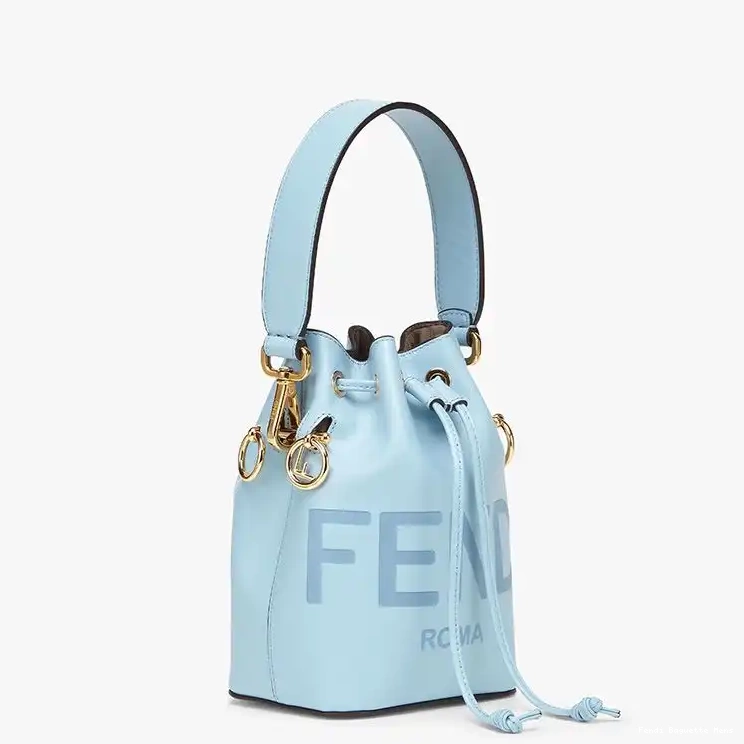 Cheap Affordable Fendi Logo Bucket Blue ROMA Leather Calf Sky Bag Mon In Tresor Mini 0210