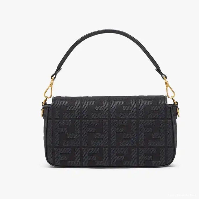 Affordable Affordable Bag Canvas FF Strap In Motif with Fendi Baguette Cut Medium Laser Black 0210