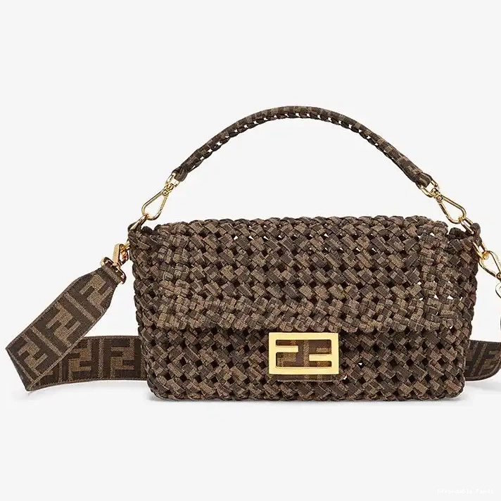 Affordable Affordable Fendi Medium Fabric Coffee Bag Baguette In Interlace 0222