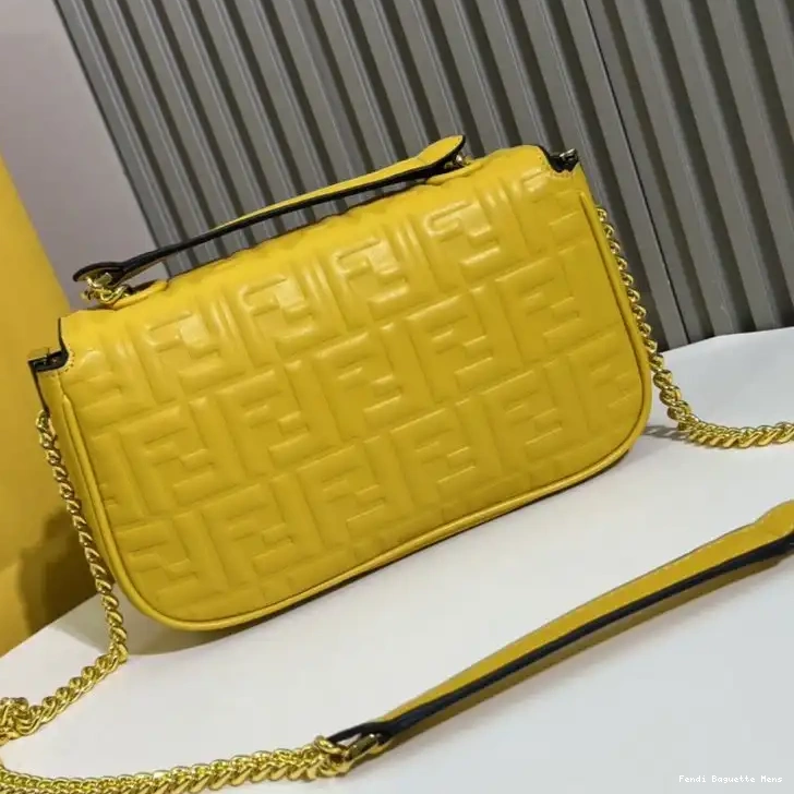 Affordable Affordable In Yellow FF Nappa Midi Motif Baguette Chain Leather Bag Fendi 0225