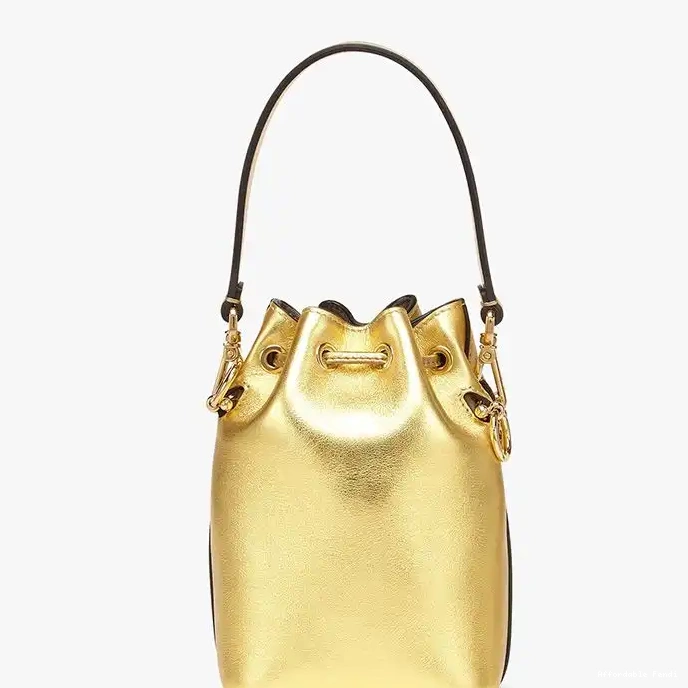 Cheap Affordable Fendi Calf Leather Bag Bucket Tresor ROMA Mon Logo Gold Mini In 0219