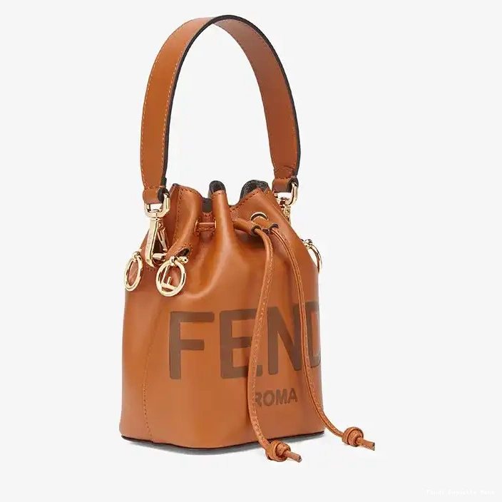 Affordable Affordable Mini Leather Fendi Bucket In Calf Tresor ROMA Logo Bag Brown Mon 0216