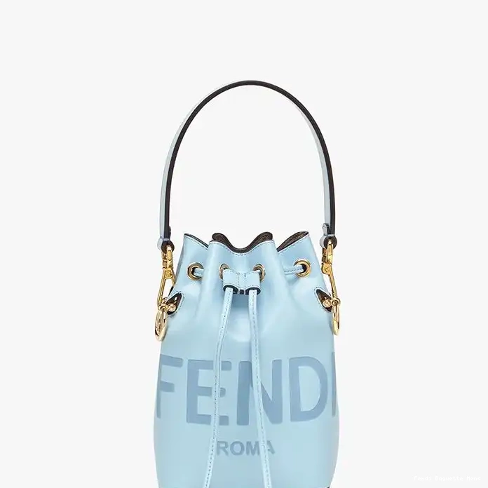 Cheap Affordable Fendi Logo Bucket Blue ROMA Leather Calf Sky Bag Mon In Tresor Mini 0210