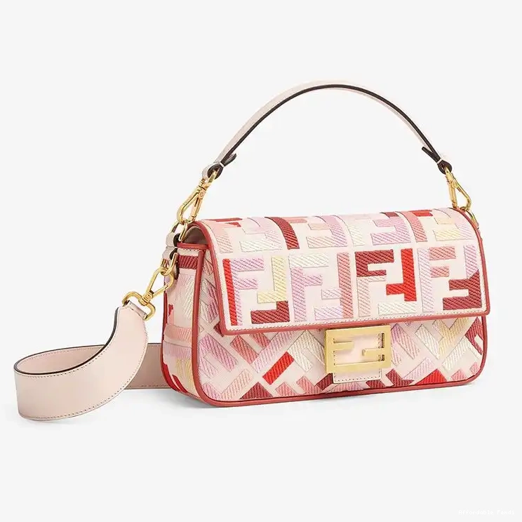 Cheap Affordable Fendi Motif Medium Red Canvas Pink In Baguette Bag FF 0211