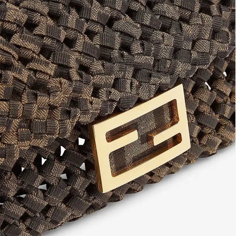 Cheap Affordable Fendi Mini Baguette Bag In Fabric Interlace Coffee 0204