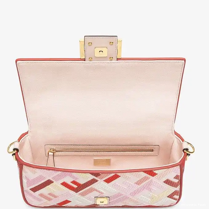 Cheap Affordable Fendi Motif Medium Red Canvas Pink In Baguette Bag FF 0211