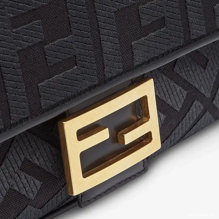 Affordable Affordable FF Cut Laser with In Motif Fendi Bag Baguette Canvas Black Medium Strap 0225