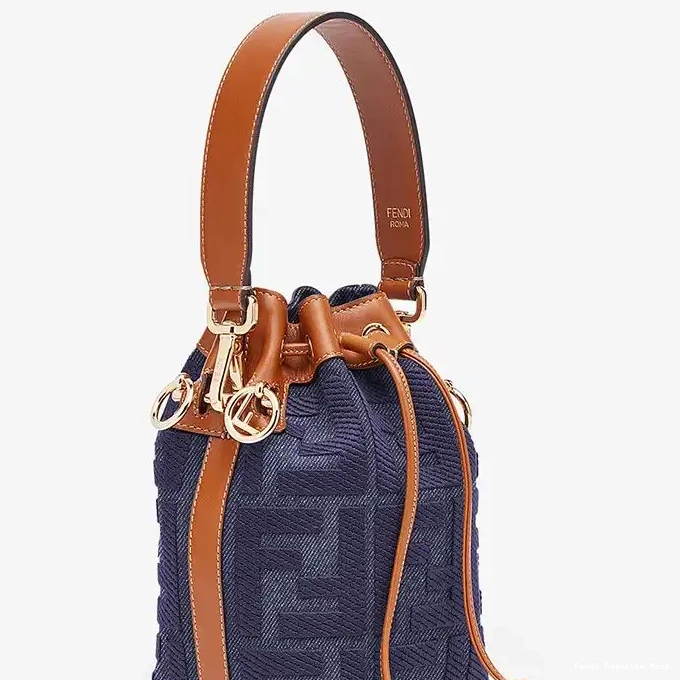 Cheap Affordable Bag In FF Bucket Mini Motif Blue Fendi Mon Canvas Tresor 0215