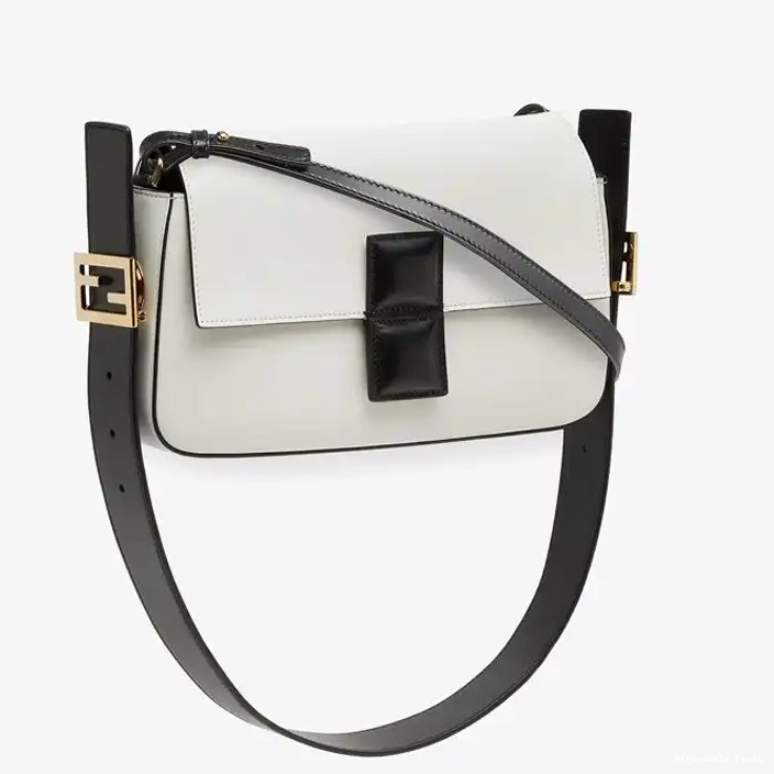 Cheap Affordable White Fendi Leather Nappa Twist Baguette In Medium Bag 0215