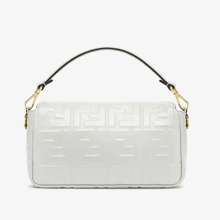 Cheap Affordable Leather Bag White Fendi In Motif Medium Baguette Nappa FF 0209