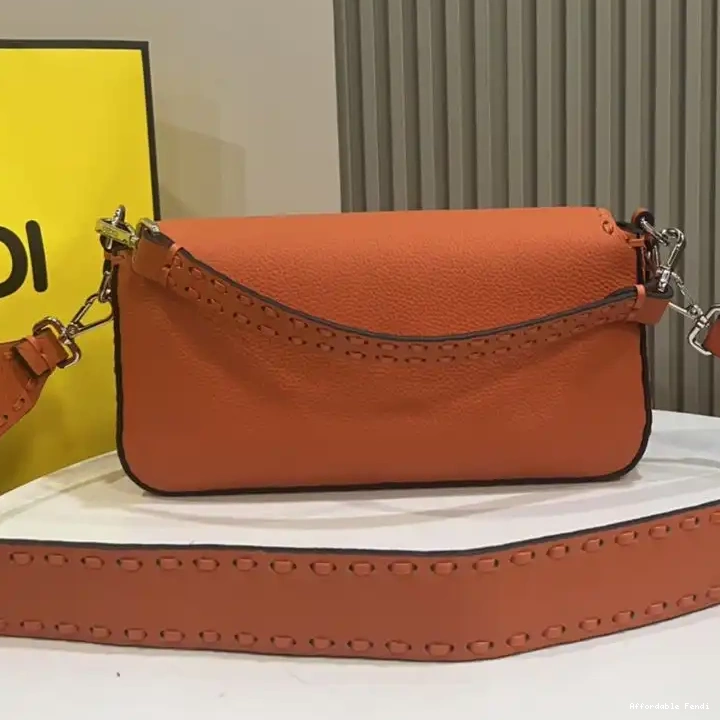 Affordable Affordable Medium Romano Bag Baguette Fendi Orange Cuoio In Leather Selleria 0222