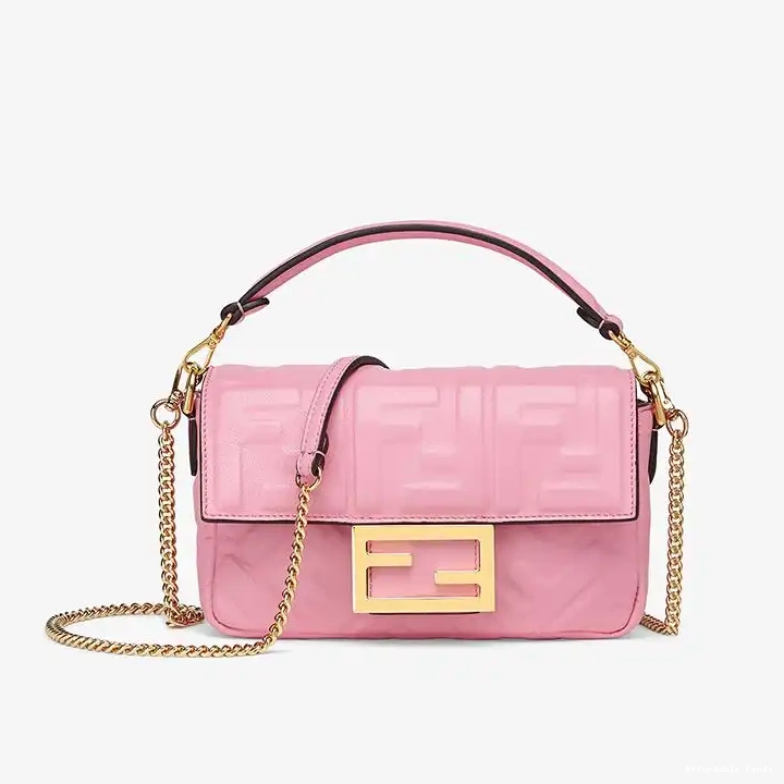 Cheap Affordable Pink Bag Baguette Nappa Motif Mini Leather FF In Fendi 0222