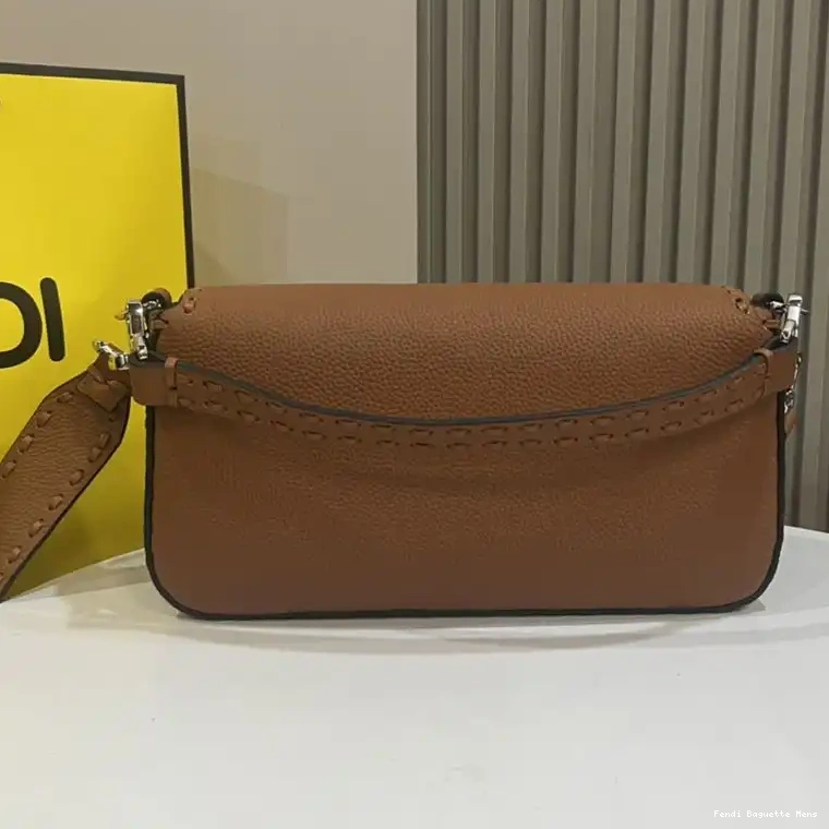 Affordable Affordable Romano Leather Selleria Medium In Cuoio Brown Fendi Bag Baguette 0221