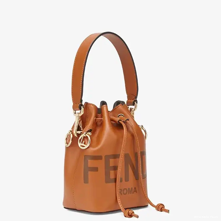 Affordable Affordable Mon Tresor Logo Fendi Calf ROMA Bucket Brown Bag Mini Leather In 0225