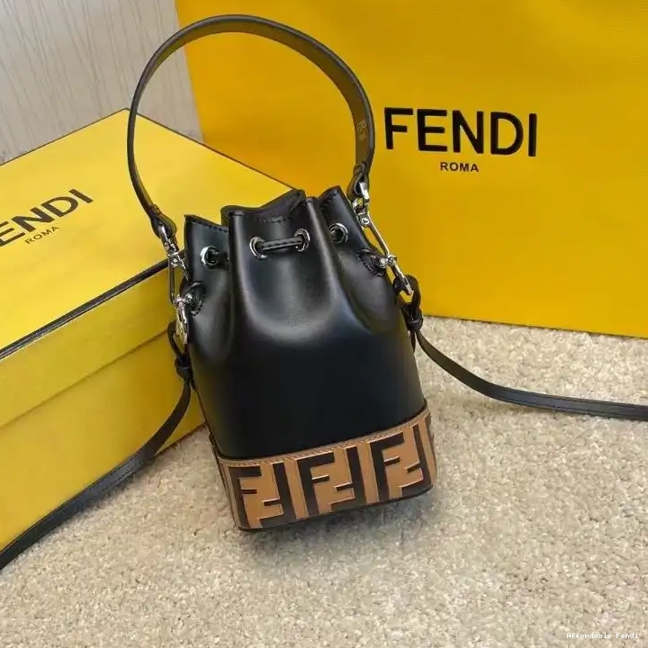 Affordable Affordable Leather In Motif Black Mini Fendi Mon Tresor Bucket Brown FF Calf Bag 0211