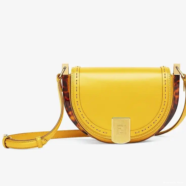 Affordable Affordable Moonlight In Fendi ROMA Calf Yellow Logo Leather Bag 0224