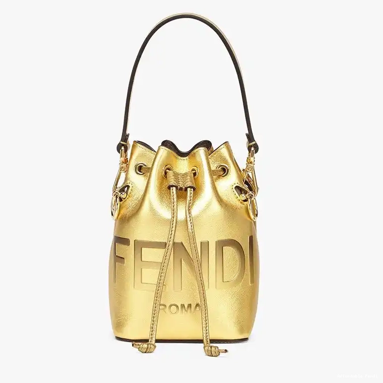 Affordable Affordable ROMA Gold Fendi Logo Leather Bucket Mon Calf Tresor Bag Mini In 0220