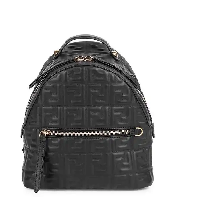 Cheap Affordable Fendi Backpack Motif FF Leather Black In Nappa Mini 0225