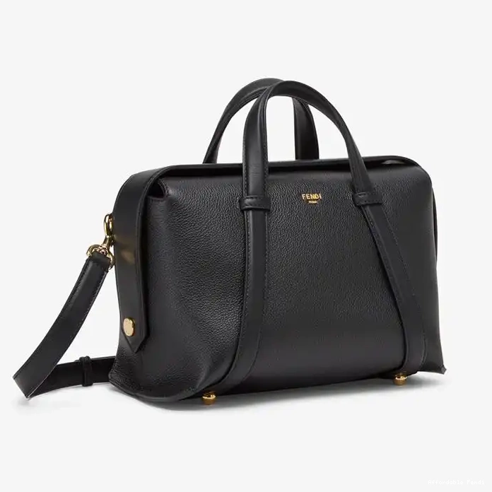 Affordable Affordable Boston Grained Medium Black Fendi Leather In 365 Bag 0213