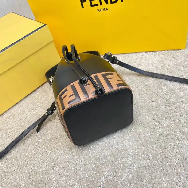 Affordable Affordable Fendi Mini Mon Tresor Bucket Bag In FF Motif Calf Leather Brown Black 0204