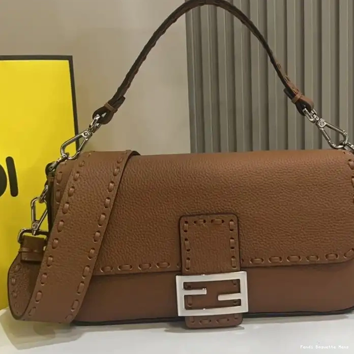 Affordable Affordable Romano Leather Selleria Medium In Cuoio Brown Fendi Bag Baguette 0221