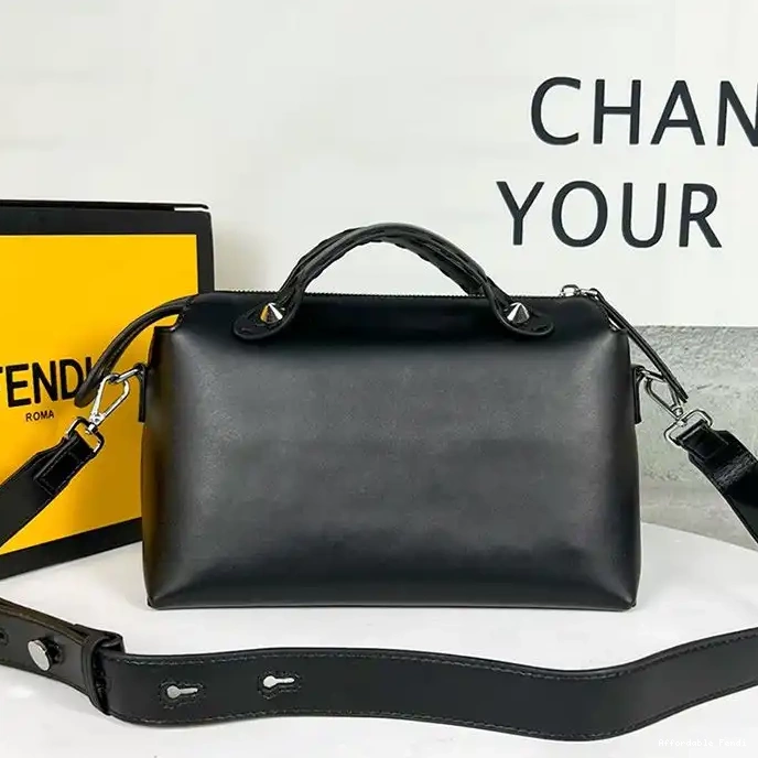 Cheap Affordable Medium The Fendi Calf ROMA Boston Bag By Black Leather Logo Way In 0225