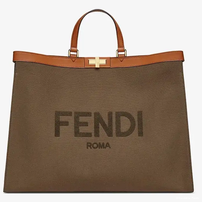 Affordable Affordable ROMA Brown Fendi Logo Canvas In Peekaboo X-Tote Medium 0224