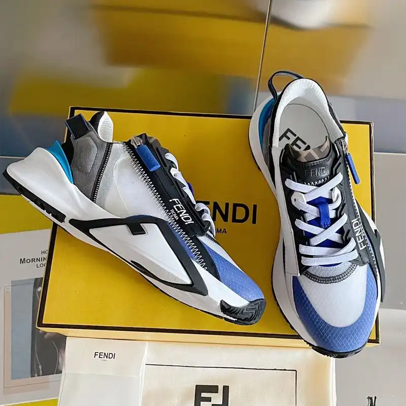 Affordable Affordable Fendi Flow Sneakers Men Mesh and Suede Blue 0206