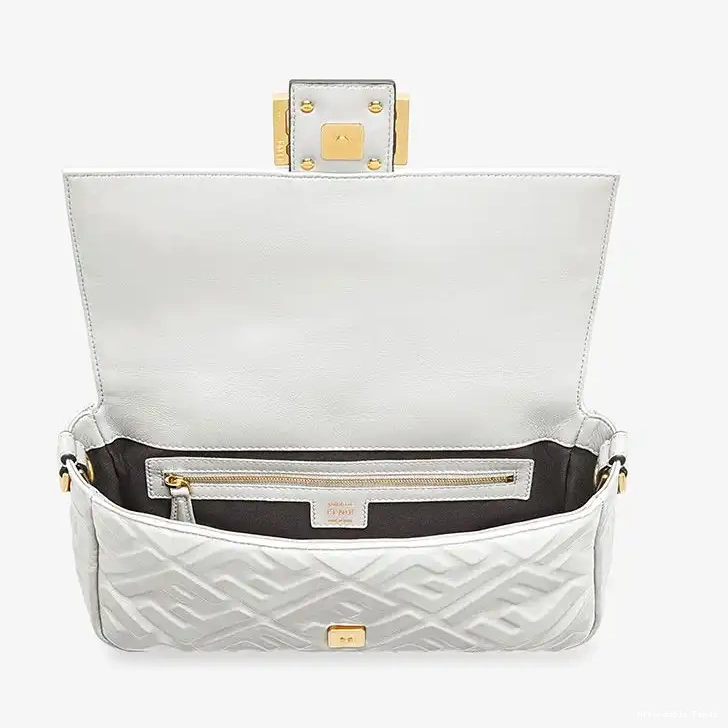 Affordable Affordable Leather White In Medium Baguette Fendi FF Motif Bag Nappa 0210