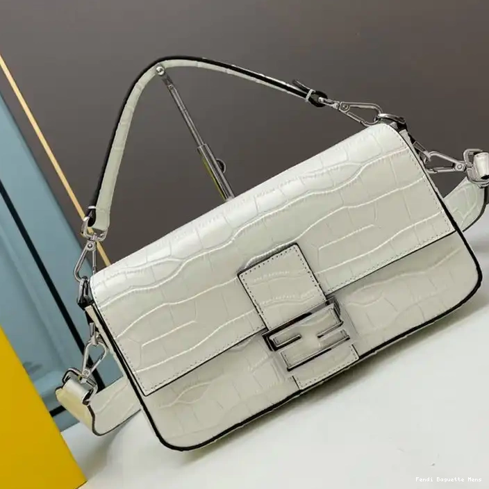 Affordable Affordable White Baguette Medium Crocodile Bag Fendi In Leather 0210