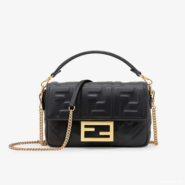 Affordable Affordable Nappa Fendi Black Motif Mini In Leather Baguette FF Bag 0216