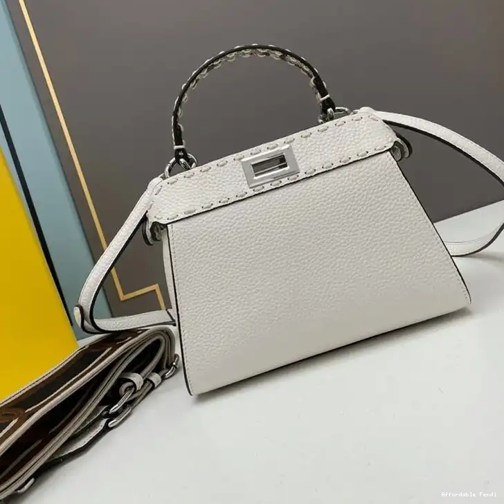 Affordable Affordable Stitching Calf White Iconic Bag Fendi In Mini Peekaboo Leather 0224