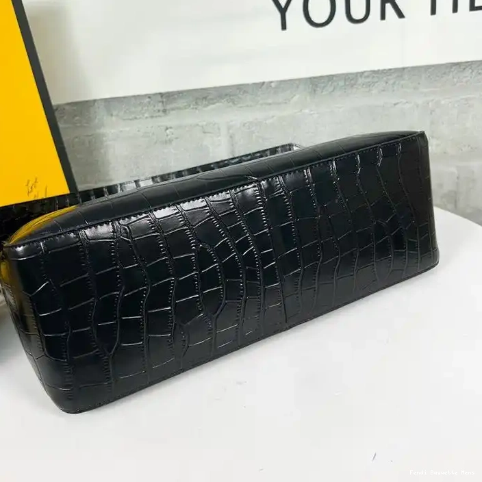 Affordable Affordable Black Shoulder Crocodile In Leather Zip O'Lock Bag Fendi 0219