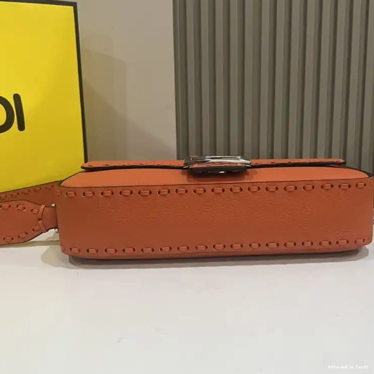 Affordable Affordable Medium Romano Bag Baguette Fendi Orange Cuoio In Leather Selleria 0222