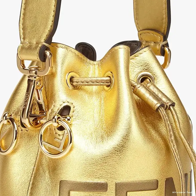 Affordable Affordable ROMA Gold Fendi Logo Leather Bucket Mon Calf Tresor Bag Mini In 0220