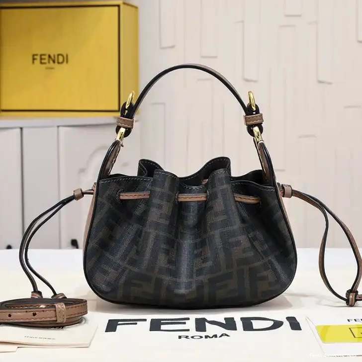 Affordable Affordable Brown In Pomodorino Motif Fabric Fendi Mini Bucket Bag FF 0223