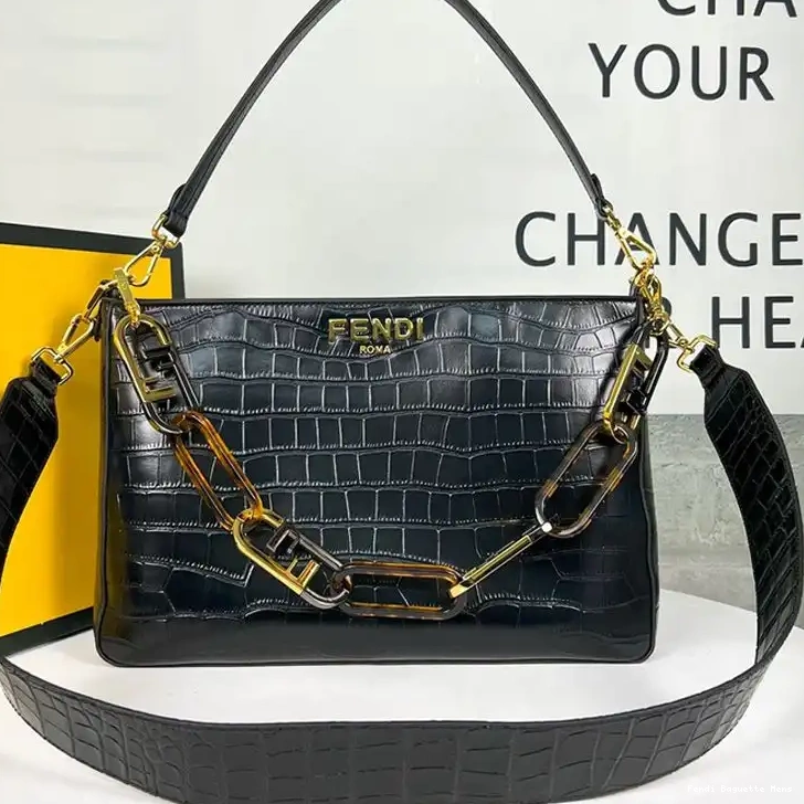 Affordable Affordable Black Shoulder Crocodile In Leather Zip O'Lock Bag Fendi 0219