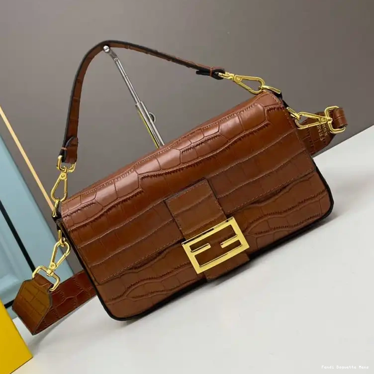 Affordable Affordable Fendi In Leather Crocodile Medium Bag Brown Baguette 0215