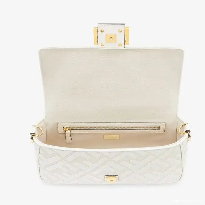 Affordable Affordable Laser Fendi Baguette Canvas White with In Motif FF Medium Bag Strap Cut 0225