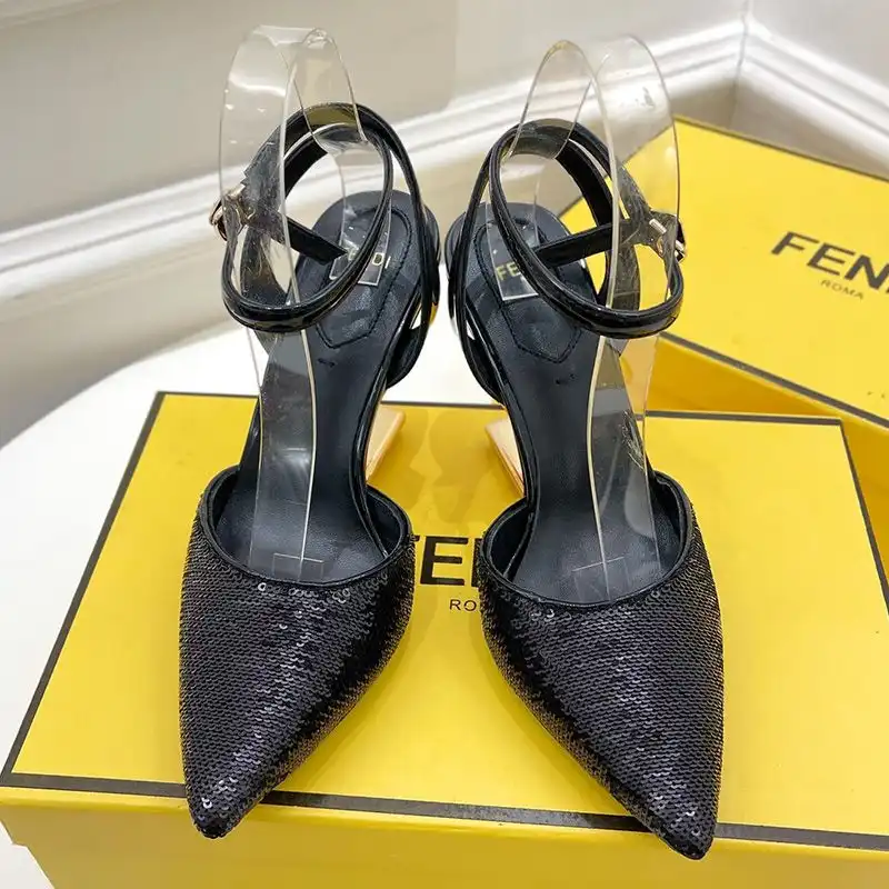 Affordable Affordable Fendi First Slingback Pumps Women Calf Leather with Sequins Embroidery Black 0205