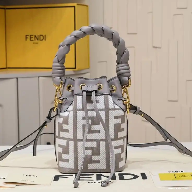 Affordable Affordable Tresor Fendi In Mini Woven Motif Bag Handle Mon Grey with Bucket Canvas FF 0211