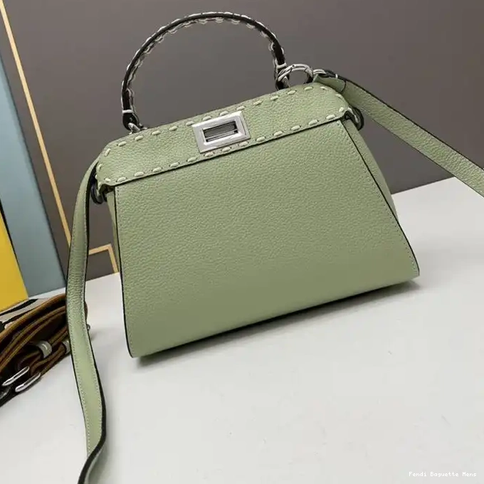 Affordable Affordable Leather Iconic Green Stitching Bag In Mini Calf Peekaboo Fendi 0218