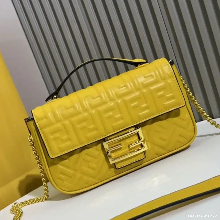 Affordable Affordable In Yellow FF Nappa Midi Motif Baguette Chain Leather Bag Fendi 0225