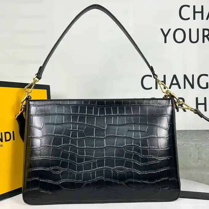 Affordable Affordable Black Shoulder Crocodile In Leather Zip O'Lock Bag Fendi 0219