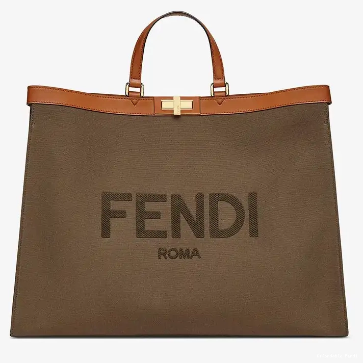 Affordable Affordable Brown Fendi Logo ROMA X-Tote Medium In Peekaboo Canvas 0219