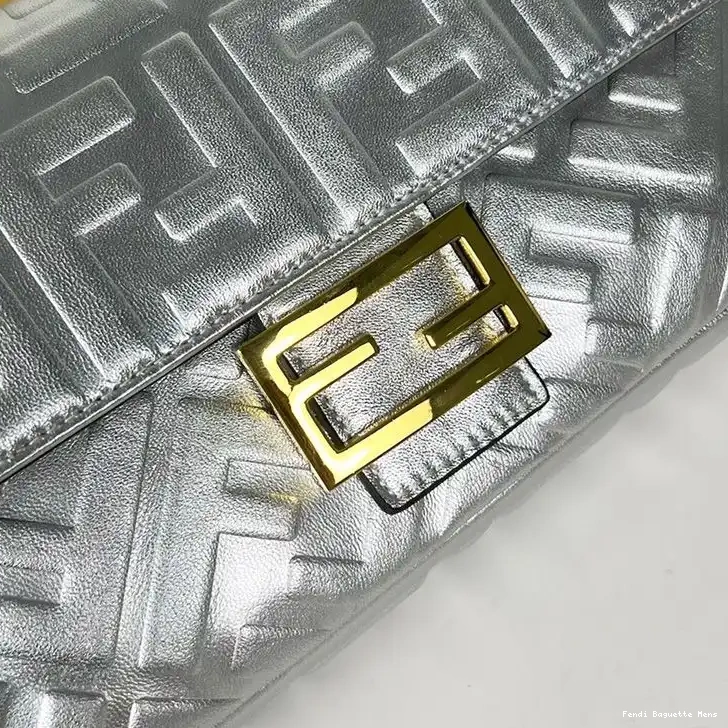 Affordable Affordable FF Nappa In Silver Bag Motif Baguette Fendi Medium Leather 0212