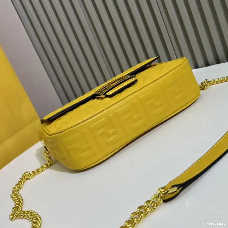 Cheap Affordable FF Yellow Motif Baguette Chain Bag Nappa Midi Leather Fendi In 0213